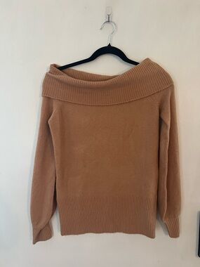 River Island Off-Shoulder Camel/Tan Knit Sweater